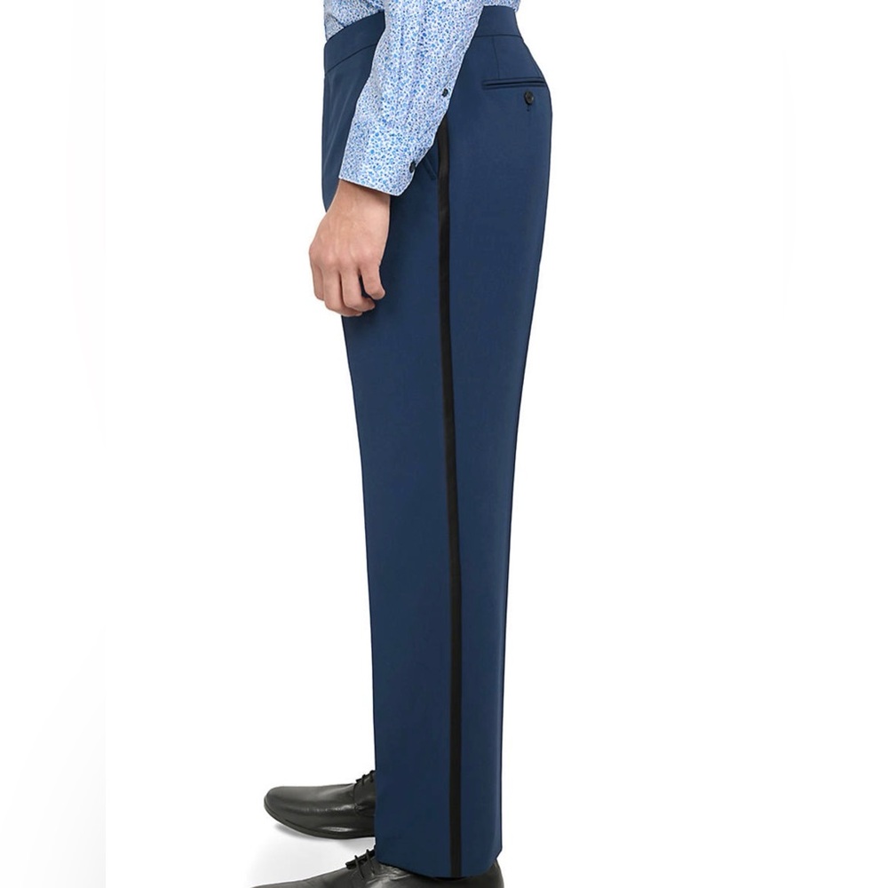 NWT Men's Society Of Threads Blue Tuxedo Pants with Black Stripes-40”x30”